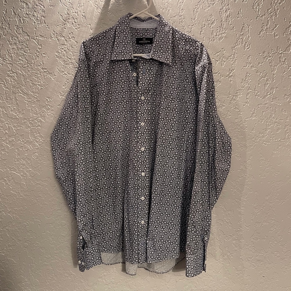 Men’s ‘Bugatchi’ Blue/White/Black Patterned Button-Up Shirt